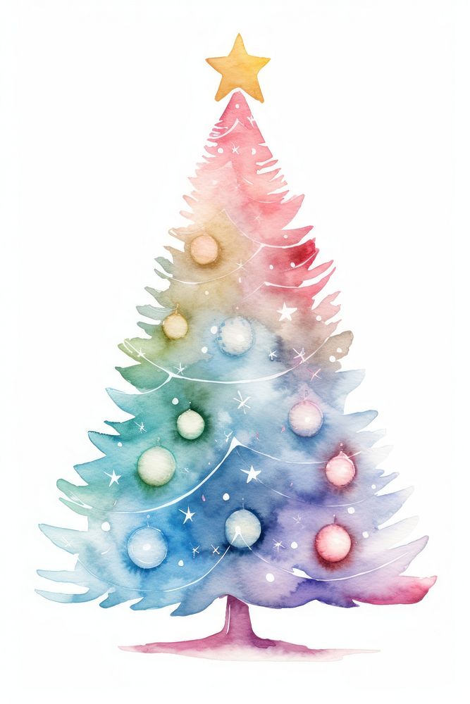 Whimsical cute pastel gradient colorful christmas tree ornament winter white background. AI generated Image by rawpixel.