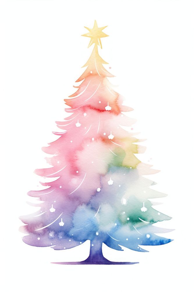 PNG Whimsical cute pastel gradient colorful christmas tree ornament plant white background. AI generated Image by rawpixel.