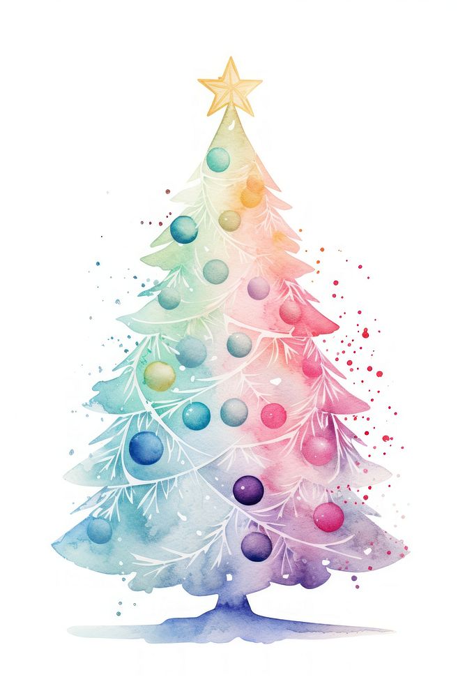 Whimsical cute pastel gradient colorful christmas tree ornament white background illuminated. AI generated Image by rawpixel.