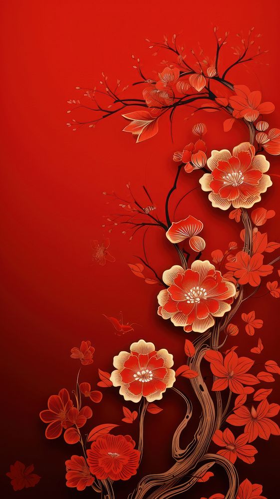 Chinese art pattern flower plant. AI generated Image by rawpixel.