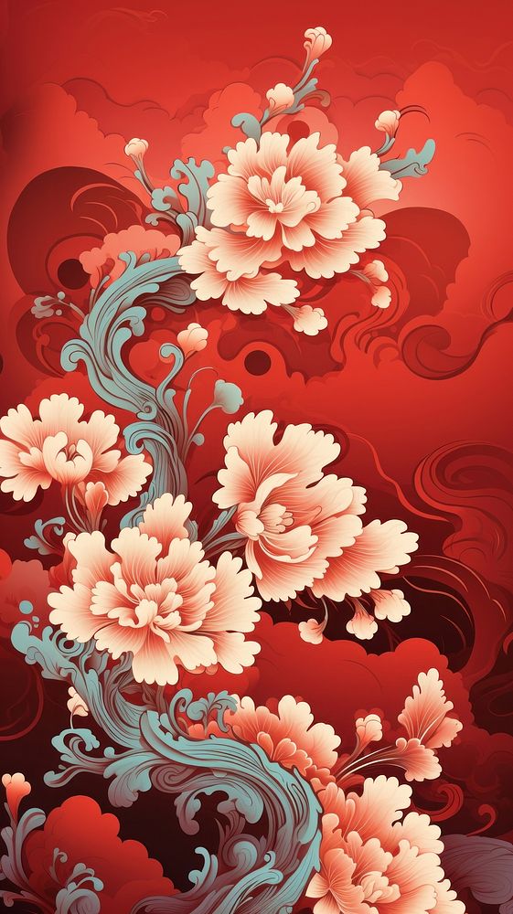 Chinese pattern art backgrounds wallpaper flower. AI generated Image by rawpixel.