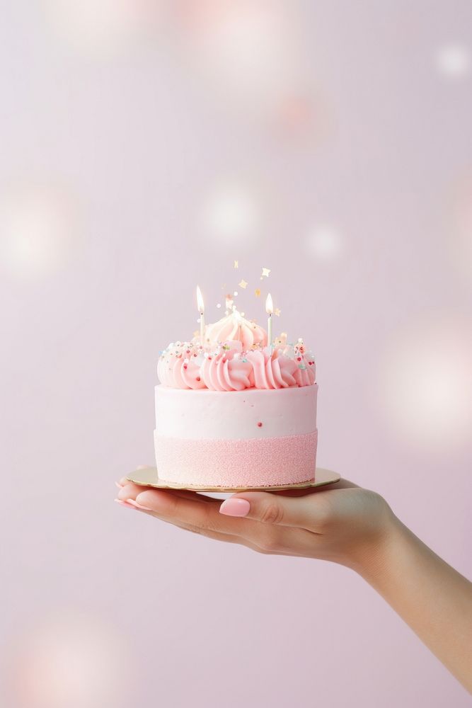 People hand holding minimal cute birthday cake dessert cupcake food. AI generated Image by rawpixel.