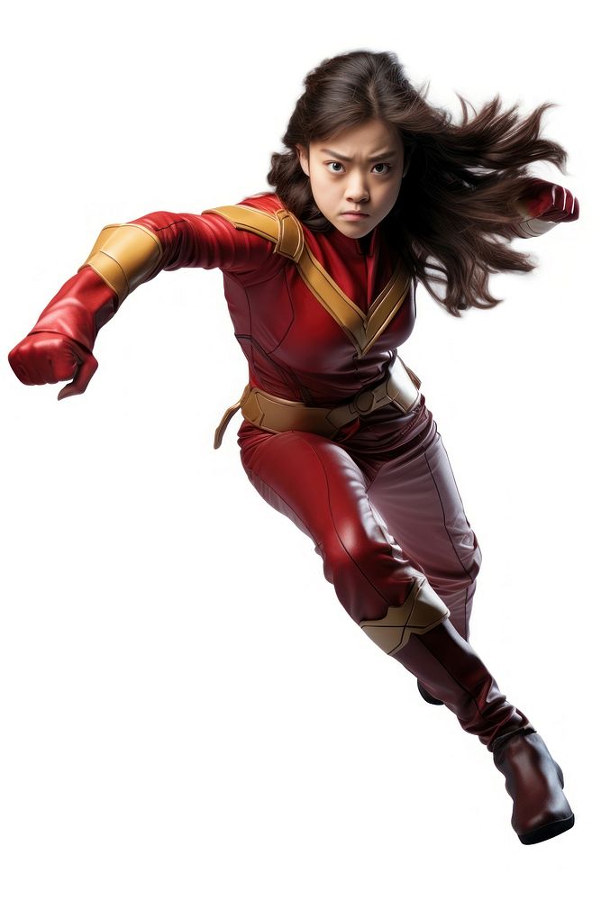 Asian girl superhero adult white background recreation. AI generated Image by rawpixel.