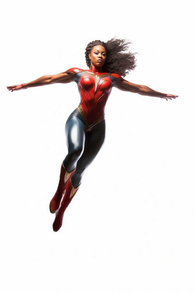 Black woman super hero dancing adult white background. AI generated Image by rawpixel.
