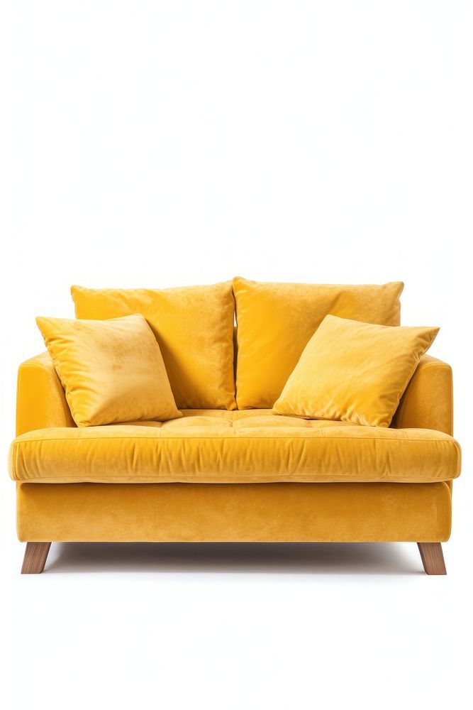 Yellow loveseat sofa furniture cushion pillow. AI generated Image by rawpixel.