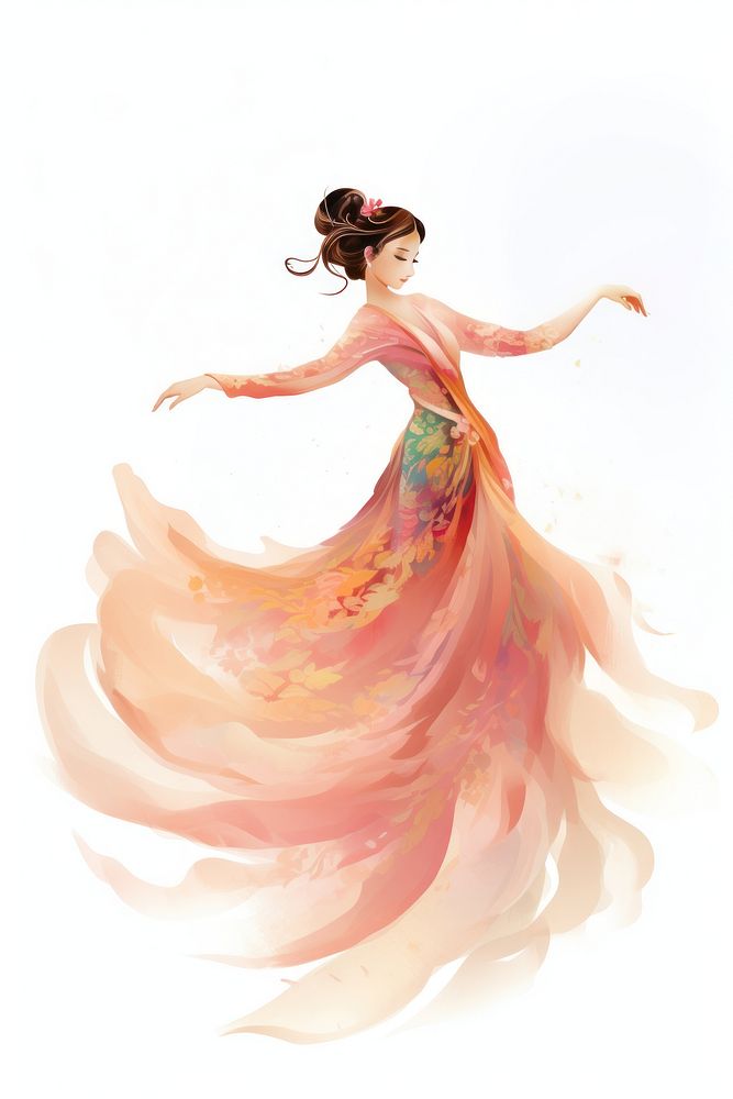 PNG Traditional chinese woman dancing adult white background. AI generated Image by rawpixel.