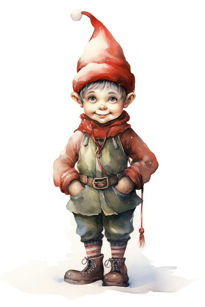 Elf dwarf wearing red hat portrait figurine face. AI generated Image by rawpixel.