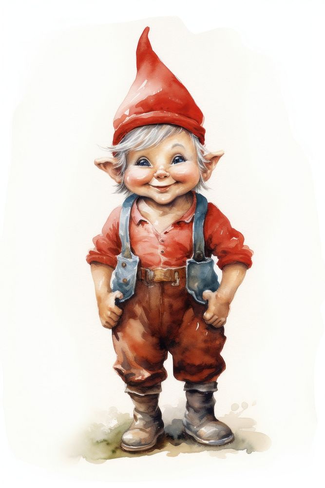 Elf dwarf wearing red hat figurine portrait face. AI generated Image by rawpixel.