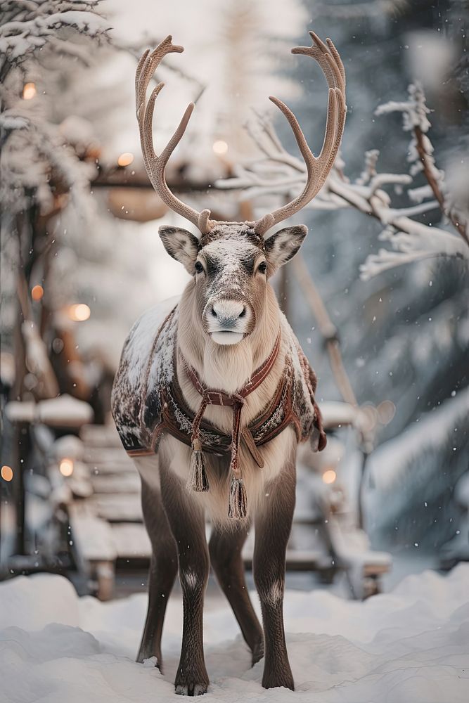 Reindeer wildlife standing winter. AI generated Image by rawpixel.