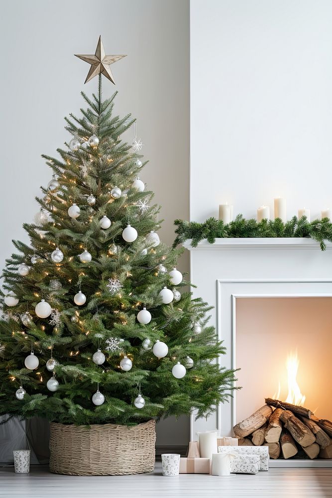 Christmas tree fireplace christmas plant. AI generated Image by rawpixel.