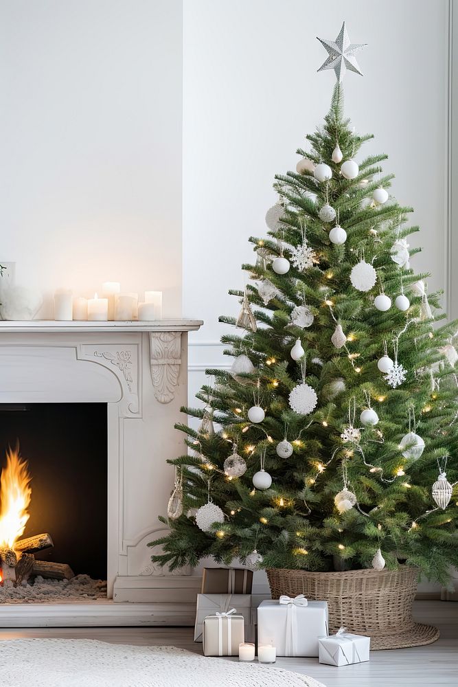 Christmas tree fireplace christmas plant. AI generated Image by rawpixel.