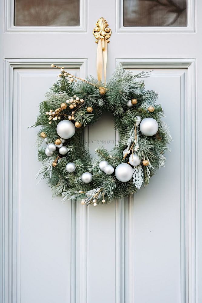 Christmas wreath christmas white door. AI generated Image by rawpixel.