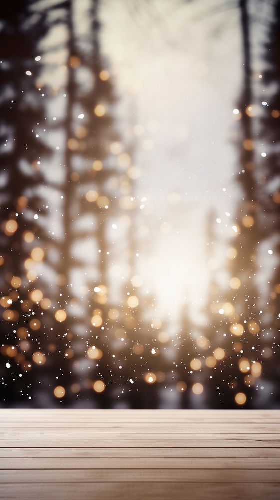 Empty wooden table top light tree snow. AI generated Image by rawpixel.
