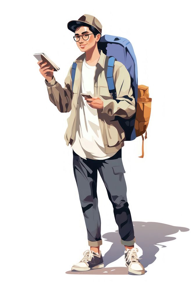 Backpack person adult white background. AI generated Image by rawpixel.