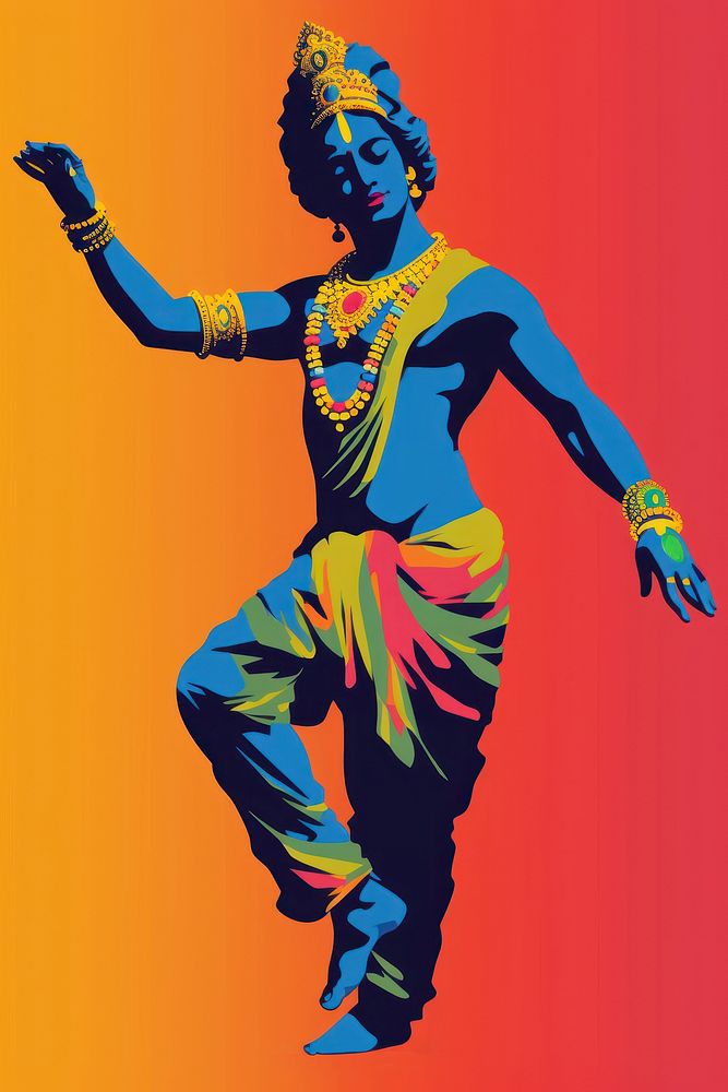 Indian god Krishna dancing face art. AI generated Image by rawpixel.