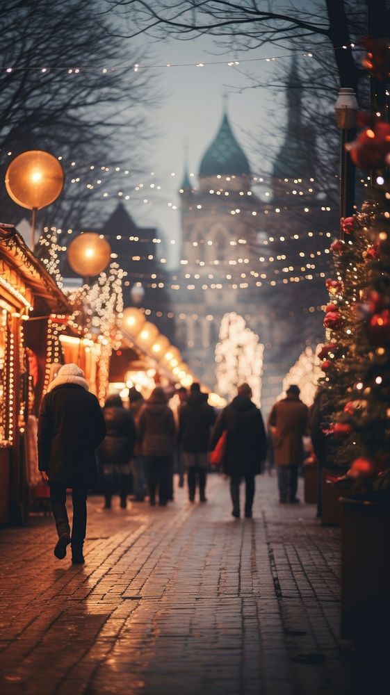 Christmas market walking street adult. AI generated Image by rawpixel.