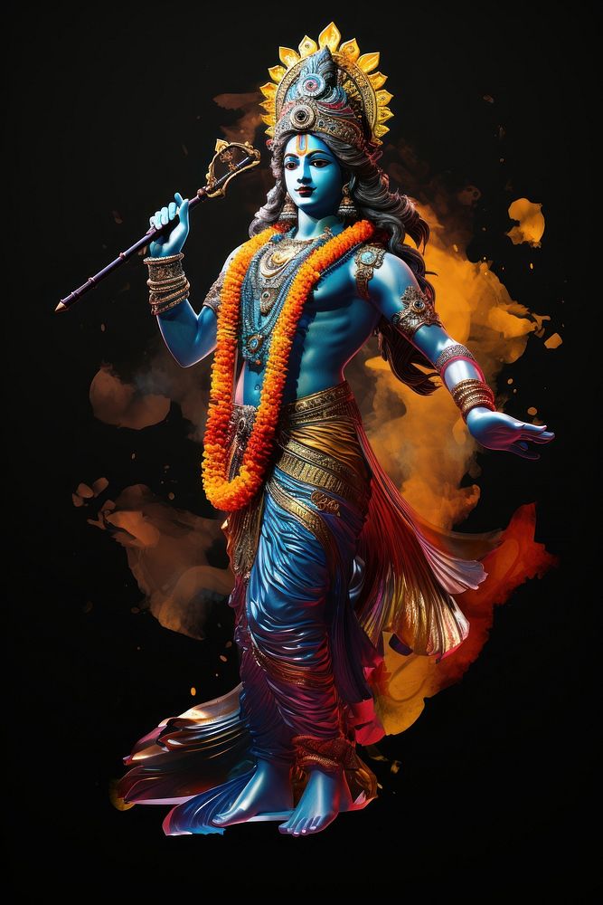Hinduism indian god Krishna adult face art. 