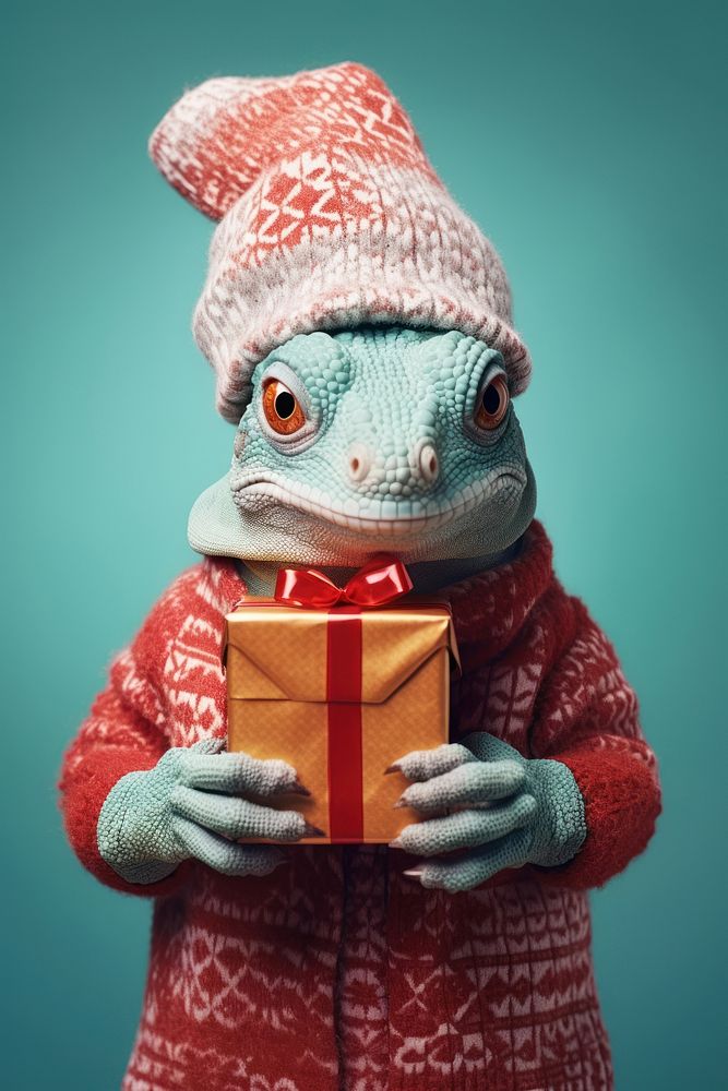 Chameleon animal christmas portrait. AI generated Image by rawpixel.
