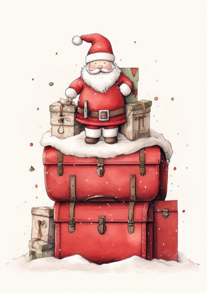 Postcard merry christmas suitcase luggage red. AI generated Image by rawpixel.
