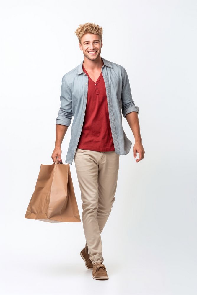 A male customer doing shopping bag adult white background. AI generated Image by rawpixel.