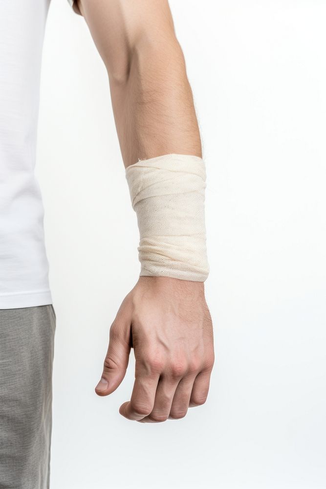 Hand bandage white background midsection. AI generated Image by rawpixel.