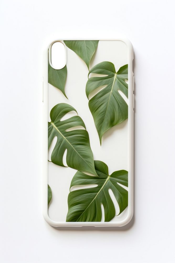 A silicone phone case plant leaf white background. AI generated Image by rawpixel.