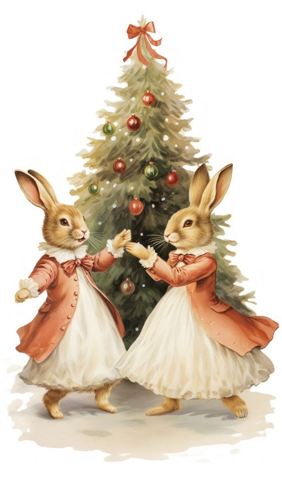PNG Rabbits dance around christmas tree mammal representation togetherness. AI generated Image by rawpixel.