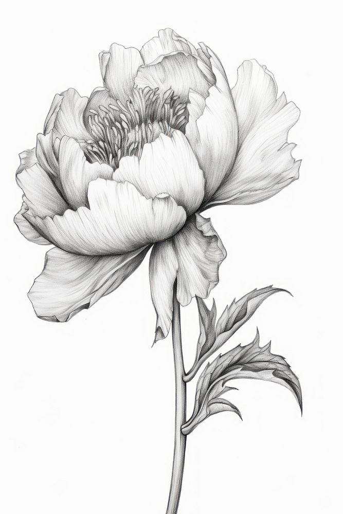  Peony flower drawing sketch white. AI generated Image by rawpixel.
