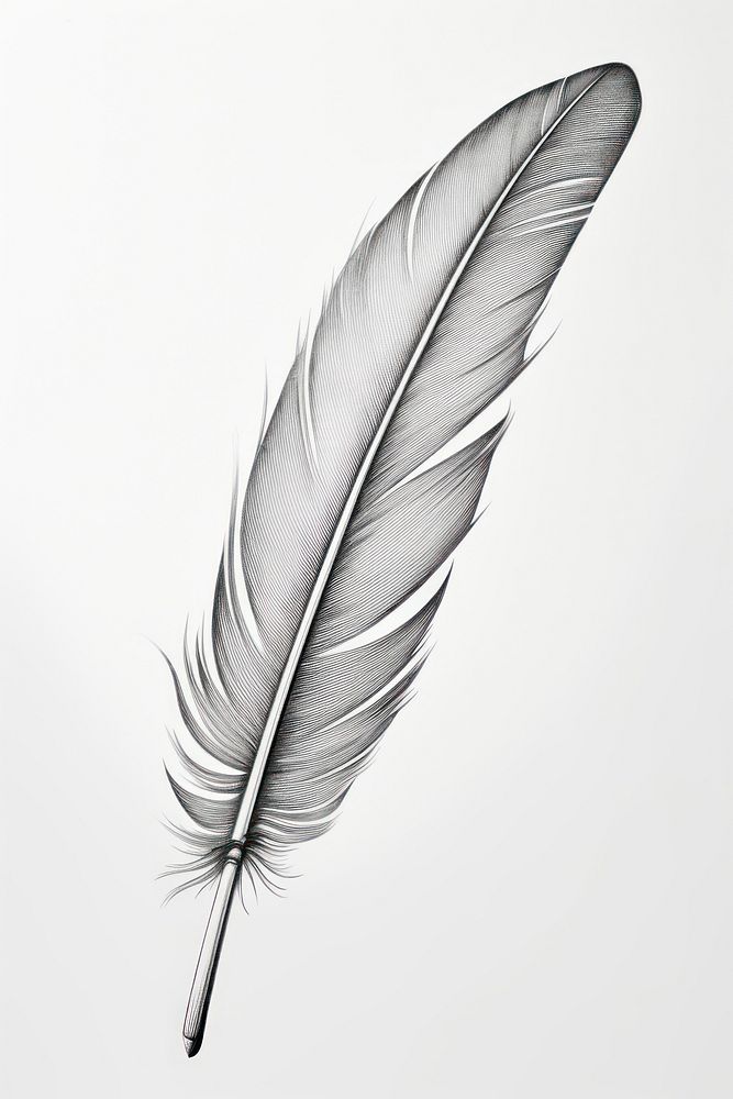  Quill feather drawing sketch white. AI generated Image by rawpixel.