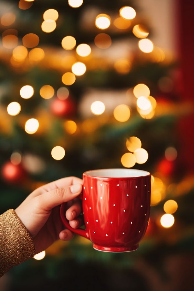 A hand holding a clear red mug christmas coffee drink. AI generated Image by rawpixel.