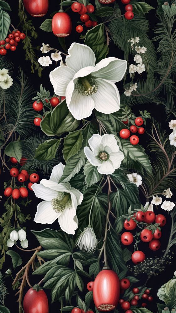 Christmas botanical plants flower pattern art. AI generated Image by rawpixel.
