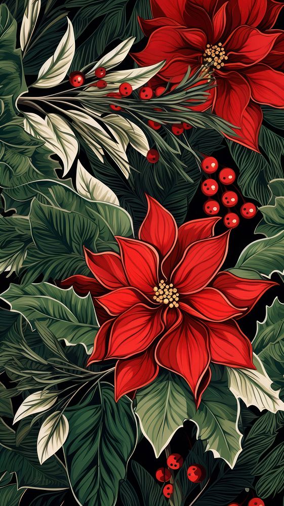 Christmas botanical plants christmas pattern flower. AI generated Image by rawpixel.