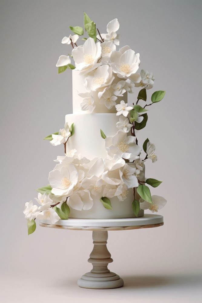 White wedding cake dessert flower food. AI generated Image by rawpixel.