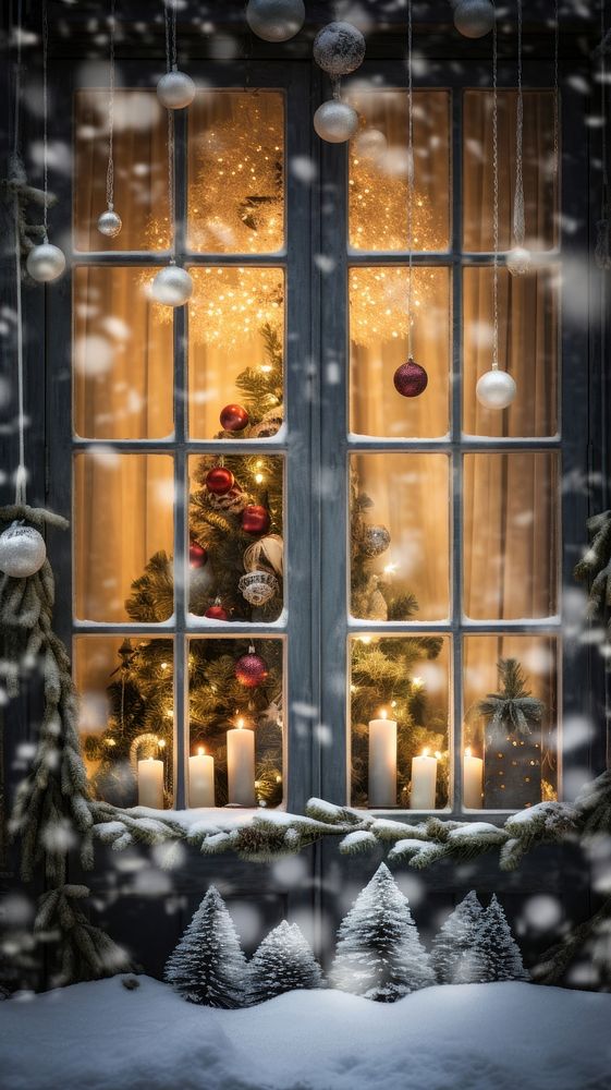 Window christmas plant architecture. AI generated Image by rawpixel.