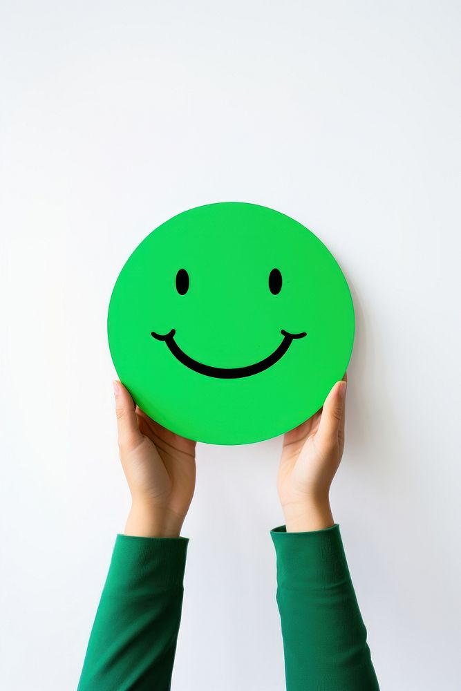 Smile face green hand white background. AI generated Image by rawpixel.