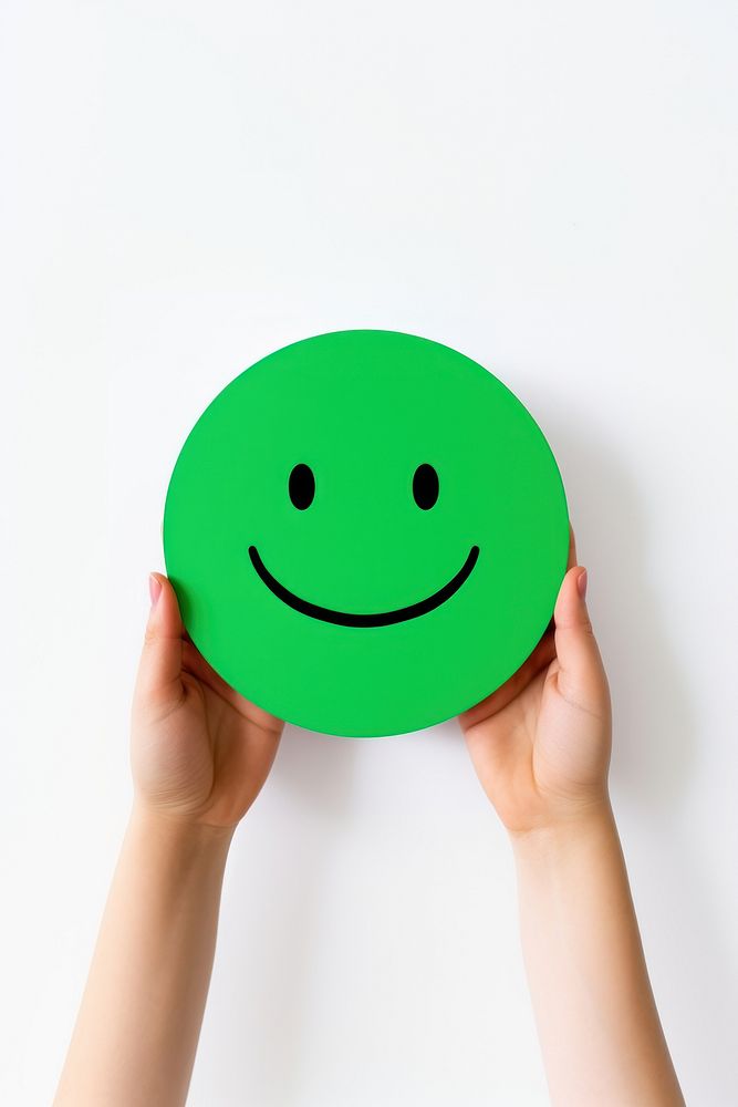 Smile face green hand white background. AI generated Image by rawpixel.