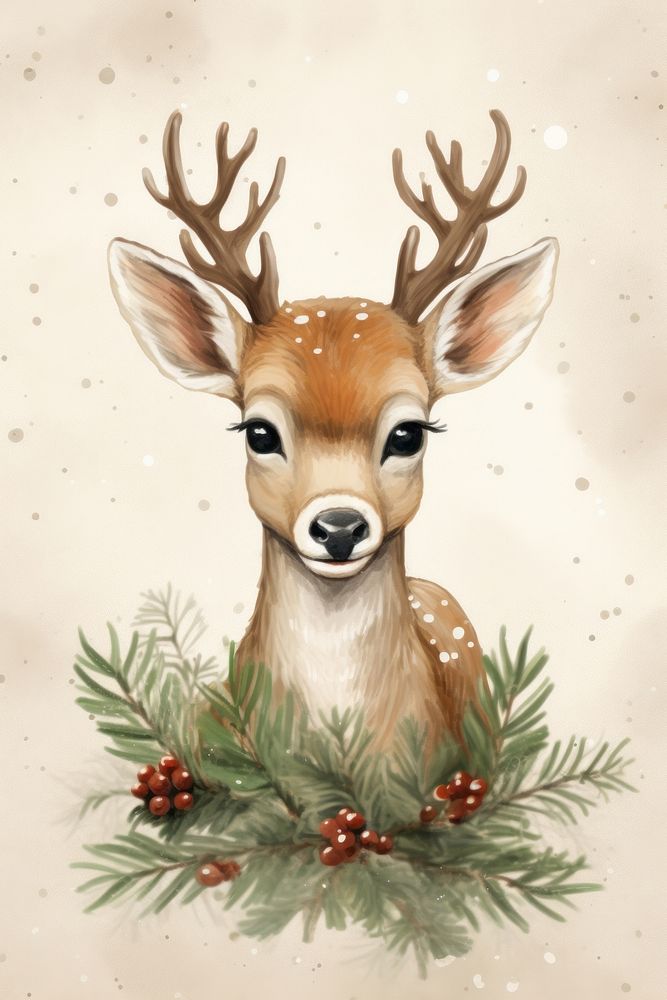 Christmas drawing animal mammal. AI generated Image by rawpixel.