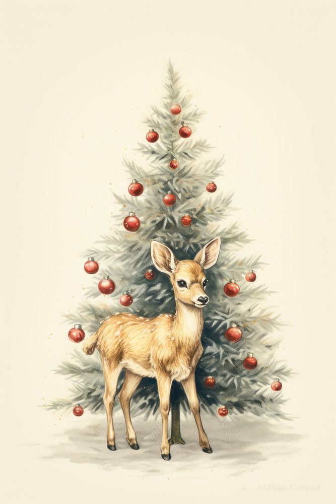 Christmas mammal animal tree. AI generated Image by rawpixel.