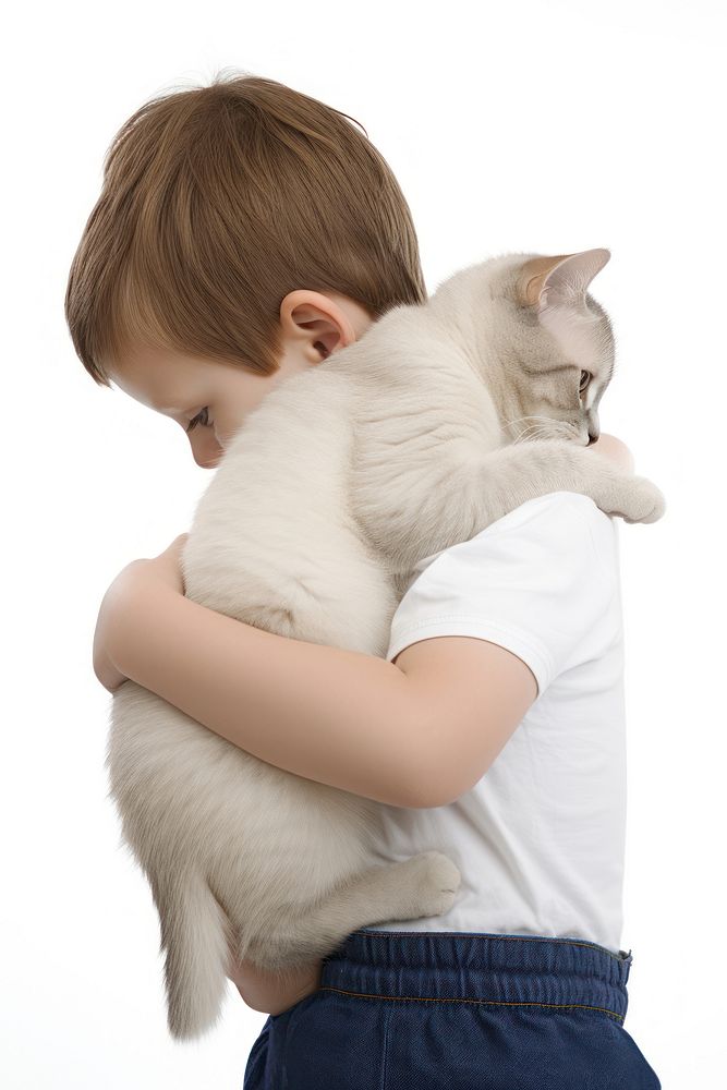 Kid hugging a cat animal mammal baby. AI generated Image by rawpixel.