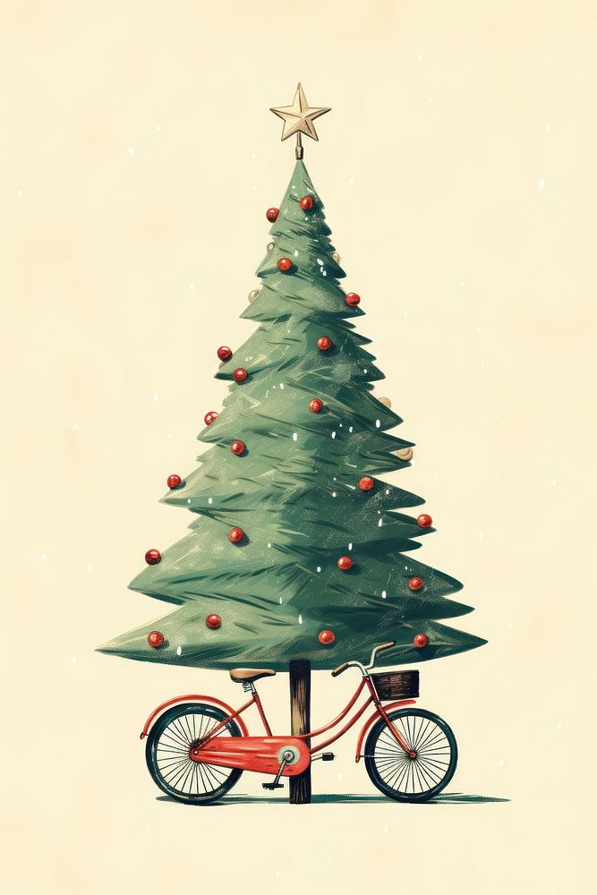 Christmas tree vehicle bicycle. AI generated Image by rawpixel.