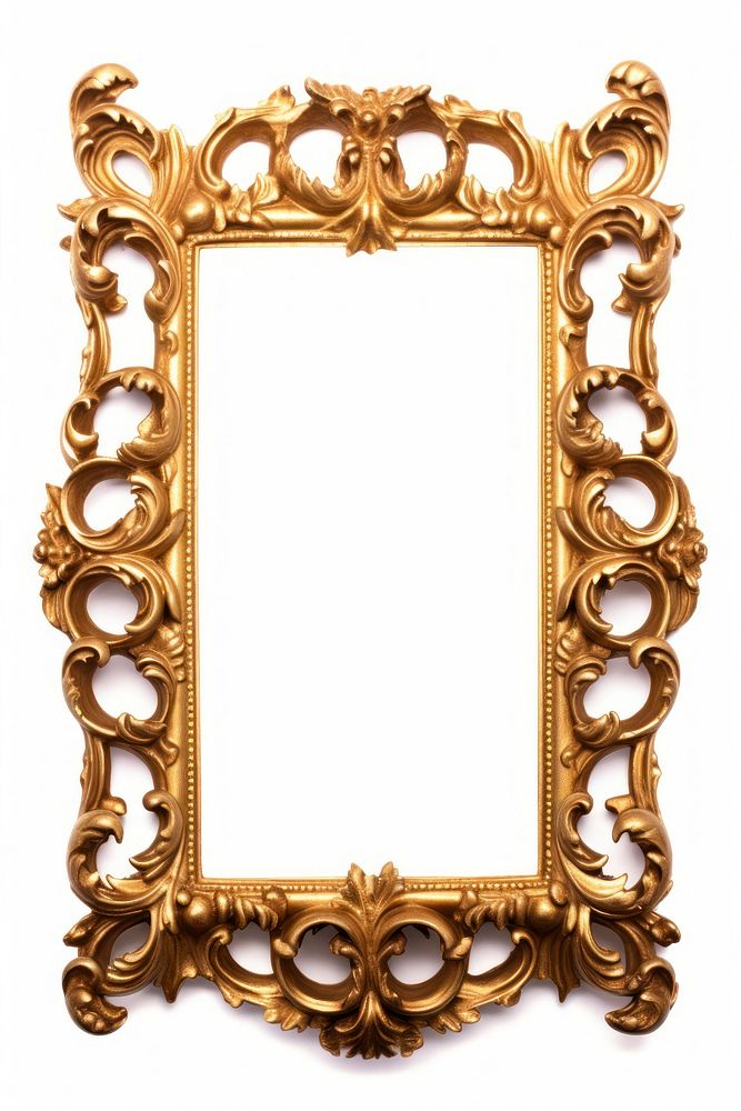 Gold frame Renaissance mirror photo white background. AI generated Image by rawpixel.