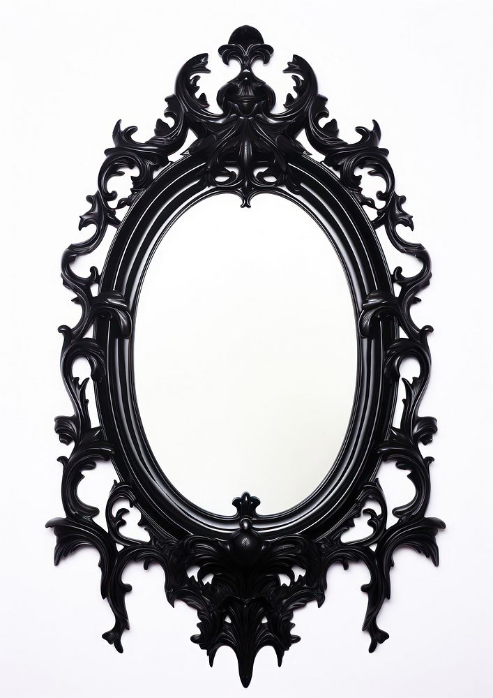 Oval Rococo black mirror photo white background. AI generated Image by rawpixel.