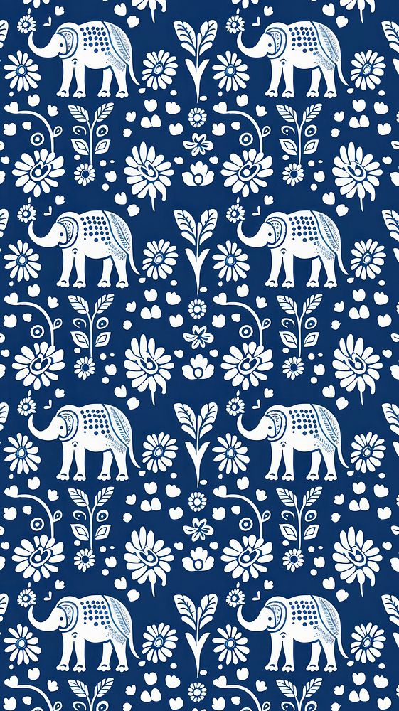 Elephant thai blue pattern backgrounds nature mammal. AI generated Image by rawpixel.