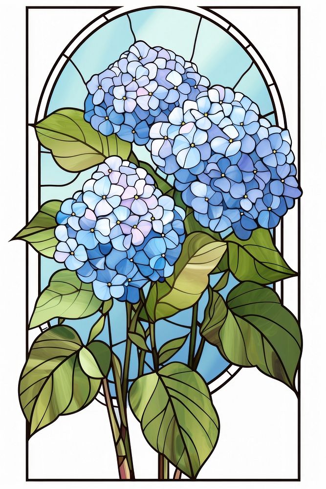 Glass Hydrangea hydrangea art stained glass. AI generated Image by rawpixel.