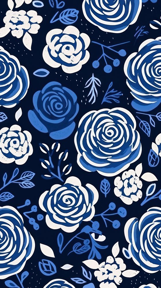 Blue rose pattern backgrounds repetition. AI generated Image by rawpixel.