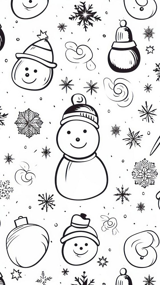 Snowman doodle cartoon pattern. AI generated Image by rawpixel.