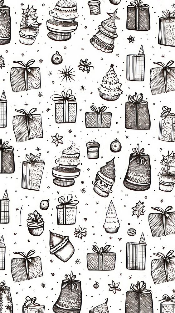 Presents doodle christmas pattern. AI generated Image by rawpixel.