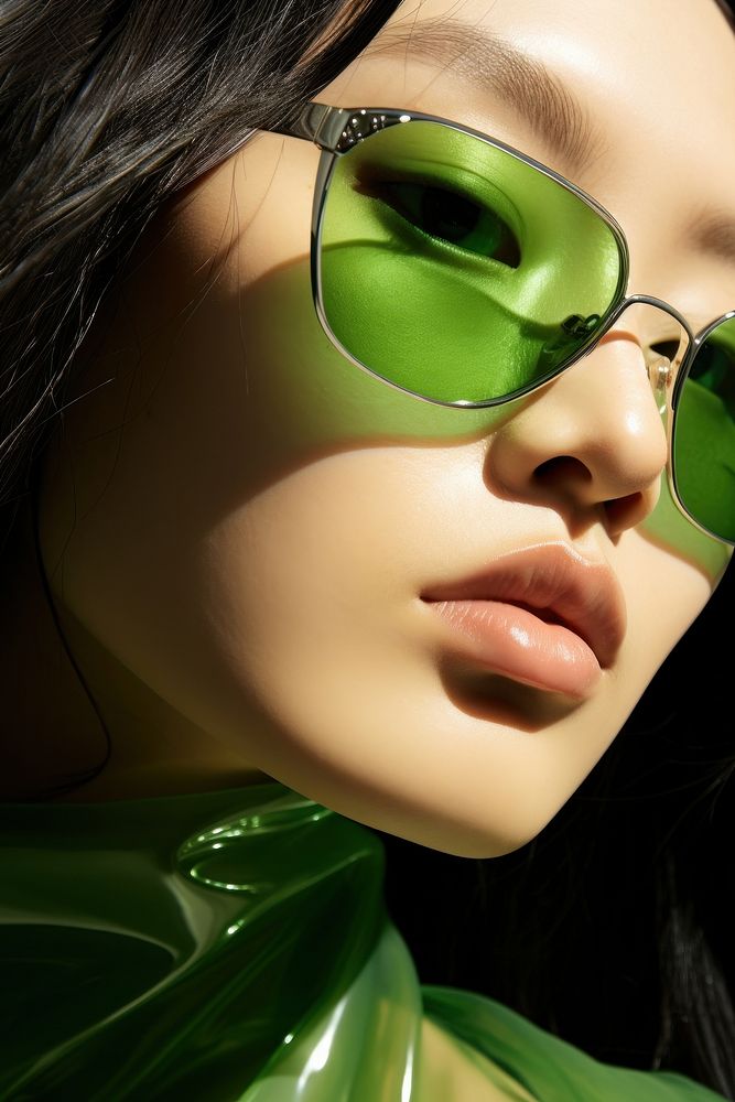 Asian woman wear fashionable green sunglasses portrait eyebrow adult. AI generated Image by rawpixel.