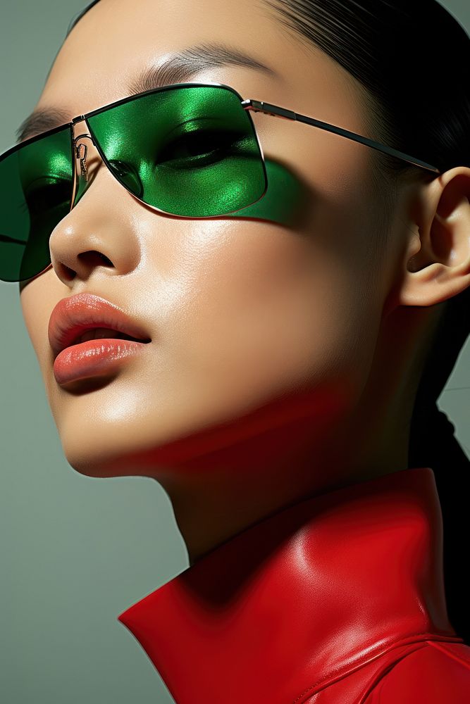 Asian woman wear fashionable red green sunglasses portrait adult photo. AI generated Image by rawpixel.