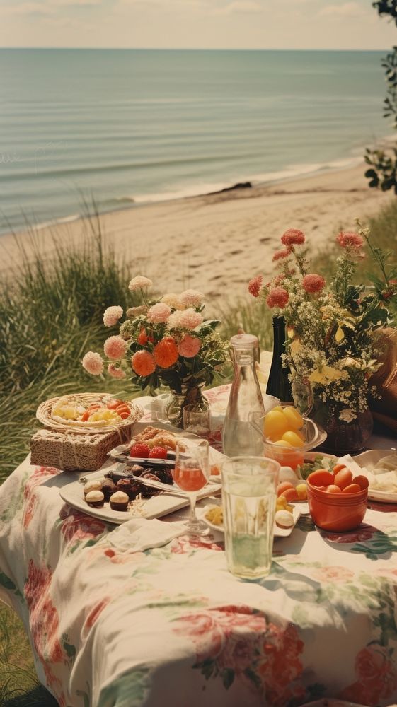 Beach picnic tablecloth outdoors nature. 